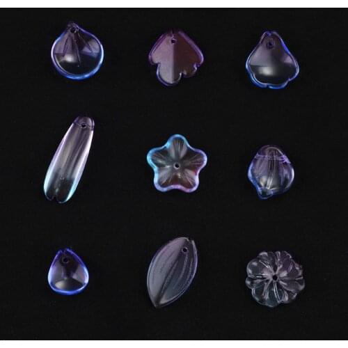 Fashion 10pcs/bag Mixed Size Gradient Purple Blue Color Glass Petals Beads DIY Clothing Beads Decoration Sewing Accessories