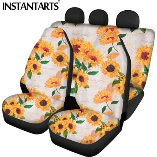 INSTANTARTS Fashion Sunflower Pattern Car Accessories Front/Back Car Seat Protector Washable Vehicle Seat Cushion Comfortable