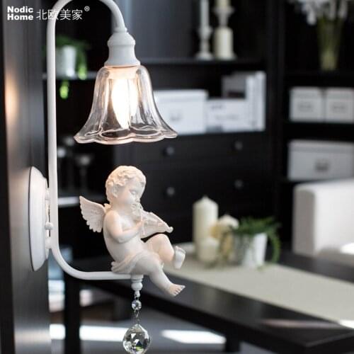 Lovely angel Crystal wall lamps Angel trumpet or angel playing the violin Resin+glass+Wrought iron E14*1 LED stairs aisle Lights