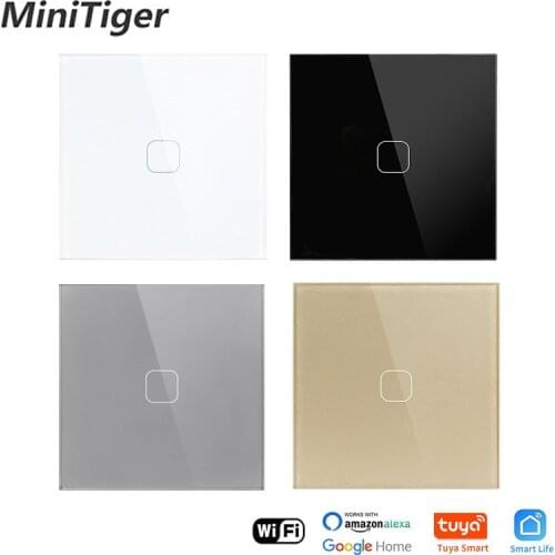Minitiger EU Standard Crystal WiFi Wall Light Touch Switch Glass Panel 1 Gang Tuya/Smart Life Electric Touch Light Switch
