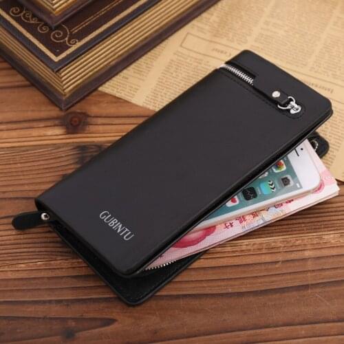 New Fashion Black Brown Wallets Long Zipper Clutch Soft PU Large capacity Credit Card Holder Purse Wallet For Men Free Shipping