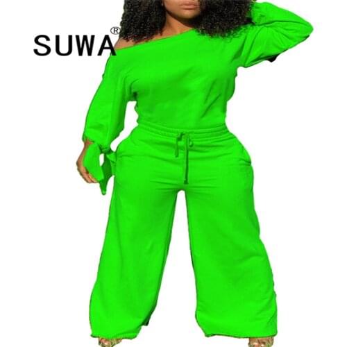 Wholesale Product Fall Winter Clothes Long Sleeve Wide Leg Pants Trousers Overalls For Women Sexy Fitness Wear