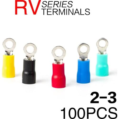 100PCS RV2-3 Round wire crimping terminal connector flat terminal crimping wire connector insulation waterproof A.W.G 16-14