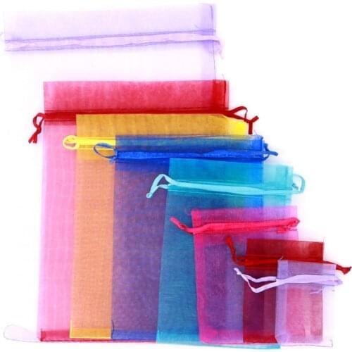 20pcs 5x7 7x9 9x12 10x15 15x20 17x23cm Organza Gift Bags Jewelry Packaging Bags Christmas Wedding Party Candy Chocolate Pouches