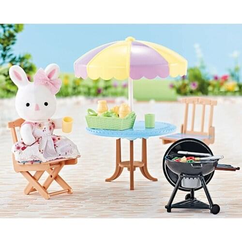 1:12 Forest Animal Family Outdoor Barbecue Scene Toy Fruit Stand Ice Cream Cart Rabbit Doll Set Furniture Play House Kids Toys