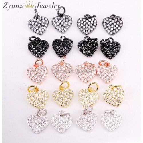20PCS ZYZ330-3686 Micro Pave CZ Heart Charm Fit For Making DIY Bracelets Or Necklaces Jewelry