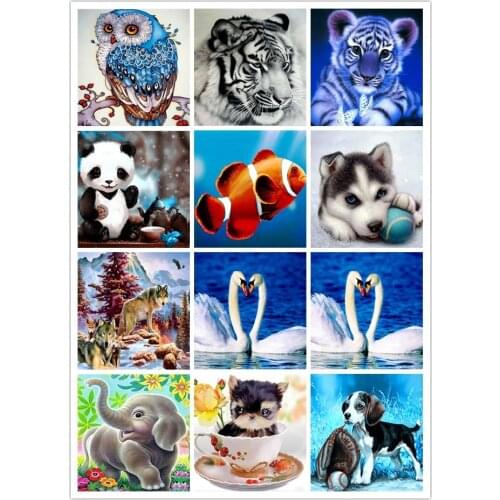 Full Diamond Painting Cartoon Animals Tiger Dog Wolf Owl Swan 5D DIY Diamond Embroidery Kit Rhinestone mosaic Cross Stitch Gifts