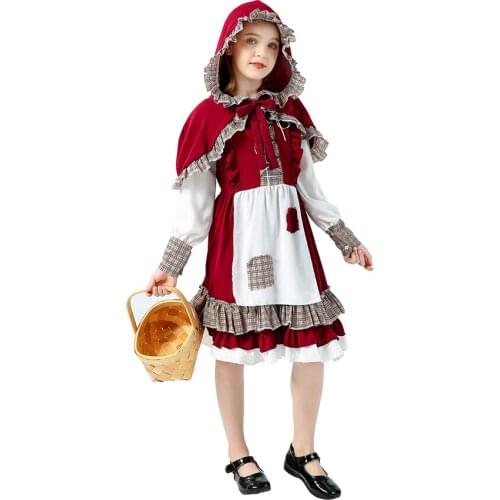 Deluxe Little Red Riding Hood Cosplay costume for kids Girls Halloween Carnival Fantasia Party Fancy Dress Children party Dress