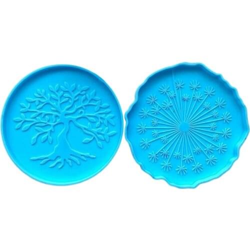 Silicone Mold for Dandelion Tree of Life Mirror Coaster Molds Glossy Silicone Mold for Agate Resin Coasters Cup Mats