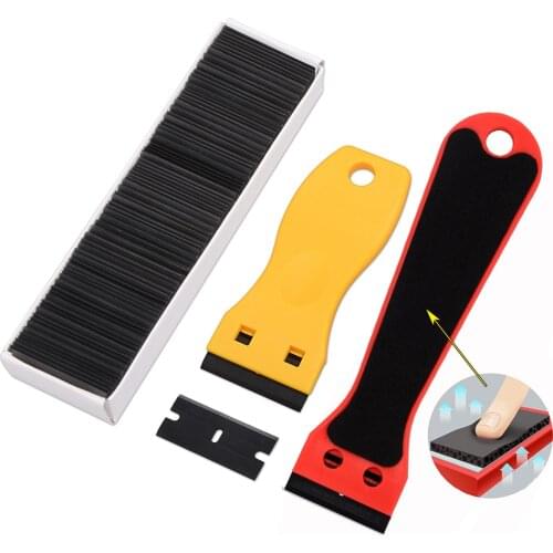 FOSHIO 2pcs Scraper for Glass Window Tint Film Glue Cleaning Tool 100pcs Razor Blade Vehicle Stickers Labels Remover Wash Shovel