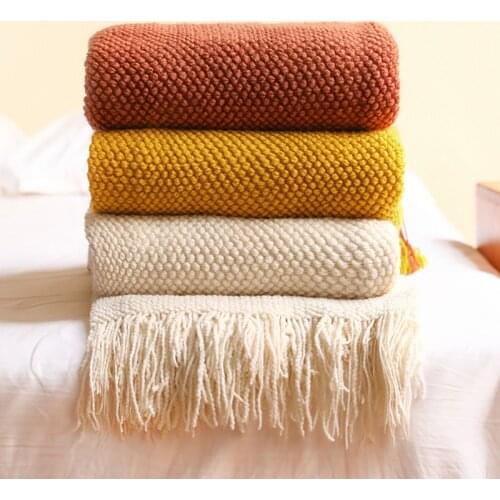 Textile City Home Decorative Thickened Knitted Blanket Corn Grain Waffle Embossed Winter Warm Plaid Throw Bedspread 130x240cm