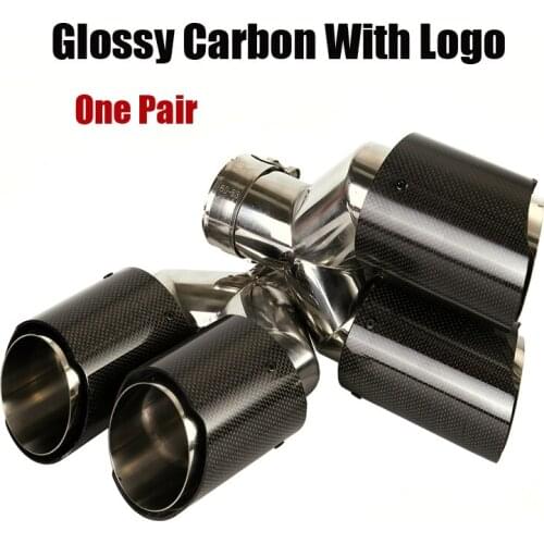 Universal 63mm In-89mm Out Auto Car Exhaust End Pipe Escape Muffler Round Tips Modified Glossy Carbon Fiber For SUV 2pcs