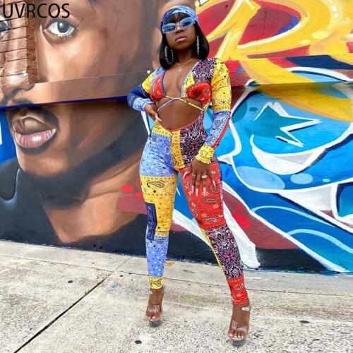 UVRCOS Womens Jumpsuit New Arrival 2021 Summer Sexy Stylis Printing Hollow Out Bandage Plus Size Jumpsuits And Rompers For Women