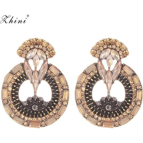 Vintage Crystal Stud Earrings For Women Trendy Wedding Party Bohemian Design Rhinestone Earrings Christmas Jewelry Wholesale