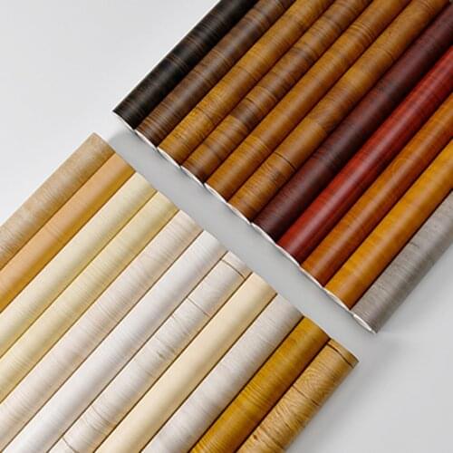 Waterproof Wood Pattern Vinyl Wallpaper Self-adhesive Stick to Doors Cabinet Wardrobe Modern Furniture Decorative Wallpaper