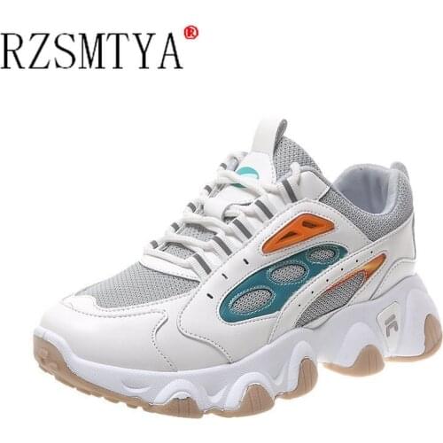 Spring Korean Platform Sneakers Women Shoes Thick Sole Dad Chunky Sneakers Leather Breathable Casual Vulcanize Shoes Woman 2021