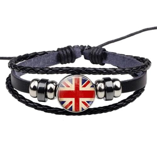 Union Jack Bracelet British Flag Jewelry Black Rope Bracelet Bangle Men Women Fashion