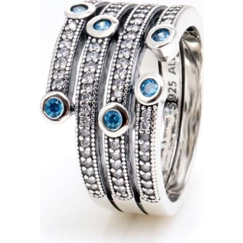 Bewill Authentic 925 Sterling Silver Fashion shiny four-ring intertwined ocean ring For Women Original Jewelry