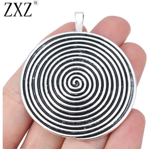 ZXZ 2pcs Tibetan Silver Large Spiral Swirl Vortex Round Charms Pendants for Necklace Jewelry Making Findings 60x52mm