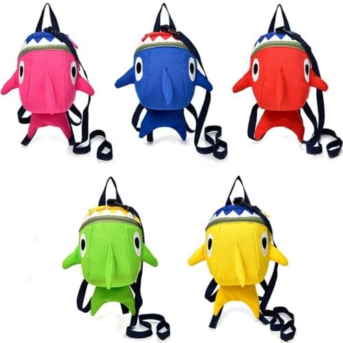 Baby Cute Animal Plush Backpack Toy Anti-Lost Leash Cartoon Shark Children Backpack Travel Play Storage Snack Toy Pouch 32cm 1pc