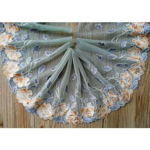 10Yards Floral Embroidered Lace Trim Grey Green Tulle Fashion Fabric for Lingerie Underwear Home Textile Dress Decoration DIY