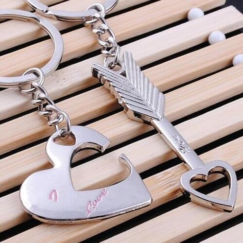 100 pairs/lot)Zinc Alloy Arrow Bow Love Keyrings Creative Romantic Cupid Stone Mandrel Key Chains Wedding Party Favors KC005W
