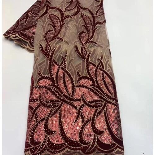 African Velvet Net Lace Fabric African French Tulle Fabric 5 yards High Quality Very Many Stone Material Velvet Nigerian Dress