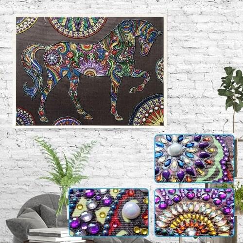 DIY Diamond Painting Special Shaped 5D Partial Drill Cross Stitch Kits Crystal Rhinestone Mosaic Horse Animal Wall Decor Gift