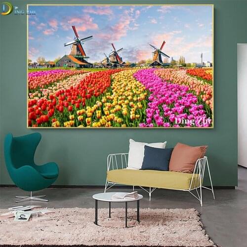 Diy Diamond Painting Modern Art Decor Wall Hanging 5D Full Drill Flower Windmill Landscape Poster Cross Stitch Embroidery Mosaic