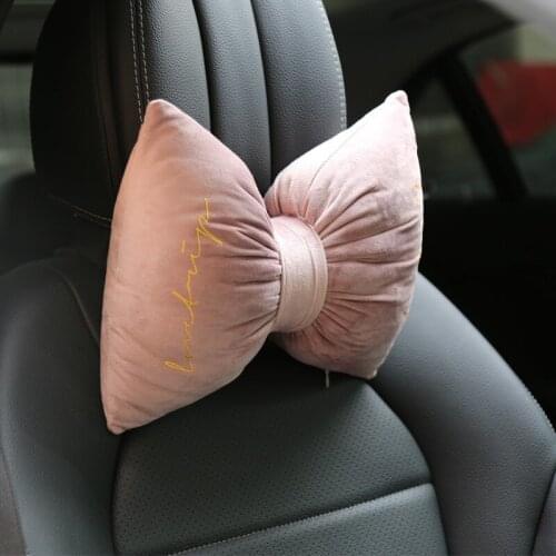 Car Head Cushion Soft Velvet Bowknot Office Lumbar Pillow Removable Washable Headrest Neck Pillow Plush Sofa Sofa Pillow