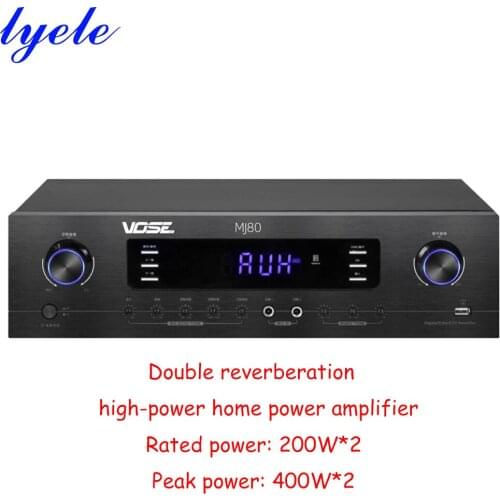 400W Dual reverberation chip Bluetooth 5.0 home amplifier home audio karaoke support USB 3 microphone input wireless microphone