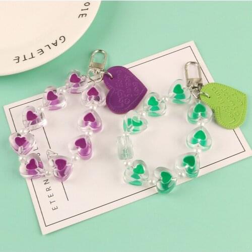 Creative Candy Color Heart Bead Keychain Pendant Letter Lovely Home Keyring Women Bag Airpods Phone Charm Acrylic Key Chains