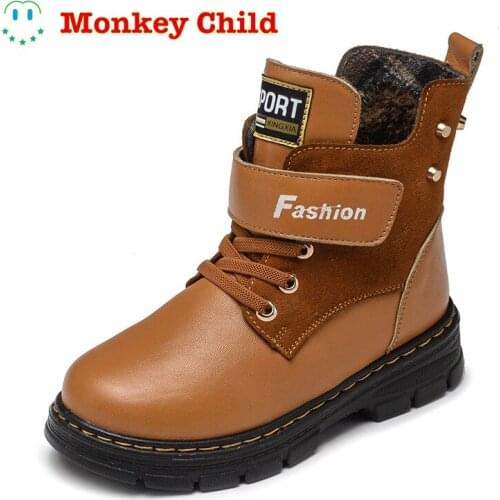 Children Boots Autumn And Winter Leather School Boy Shoes Fashion In The Calf Snow Boots Plush Warm Waterproof Kids Martin Boots