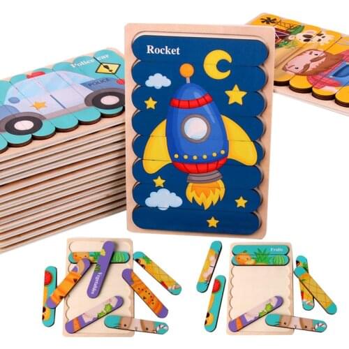 Kids Montessori Toys Animal 3D Wooden Puzzle Double-sided Strip Puzzle Tell Story Stacking Jigsaw Educational Toys For Children