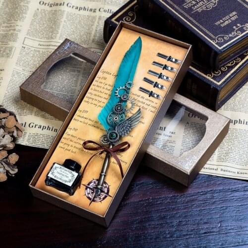 European Style Retro Feather Pen Set Gear Feather Dip Pen European and American Feather Pen Calligraphy Nib Fountian Pen