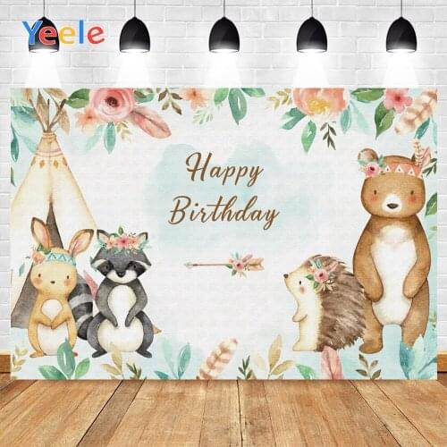 Bunny bear flowers Years Baby Birthday Party Scene Photography Backdrops Customized Photographic Backgrounds For Photos