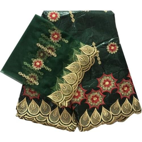 Basin Riche Cotton Fabric Sewing Materials Tissu Africain Brocade Fabric Embroidery Flower Mesh Lace Ankara Fabric 5+2 yards/lot