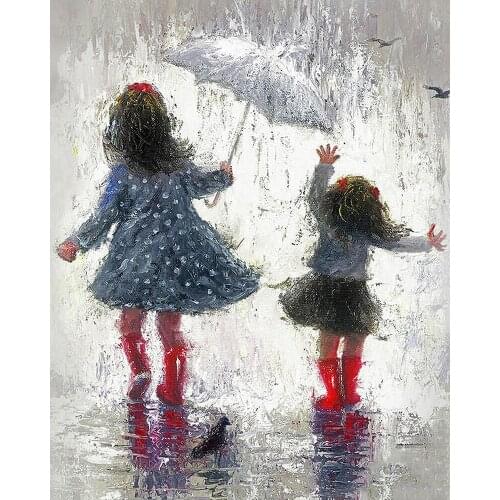 《Playing in the rain》 picture painting by numbers home decor birthday present quadros decorativos