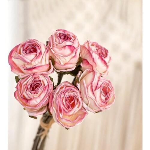 Simulation 6 Heads Roasted Side Rose Artificial Flowers Decoration Home Table Wedding Bouquet Fake Flowers Roses