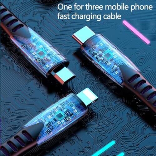 Three-in-one mobile phone fast charging cable Type C Mobile charging cable For iPhone Samsung Xiaomi Universal charging wire
