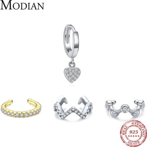 Modian Real 925 Sterling Silver Geometric Sparkling Clear CZ Huggie Ear Cuff For Women Fashion Party Jewelry Accessories Arete