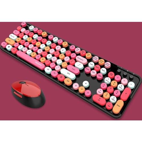 2.4G Wireless Keyboard Mouse Kit Office Girl Full Size 104 Keys Round Keycap Cute Pink Blue Green Red Black White For PC Laptop