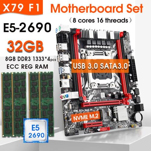 JINGSHA X79 motherboard combo kit set LGA 2011 Xeon E5 2690 CPU 4pcs x 8GB = 32GB memory DDR3 ECC RAM 1333Mhz USB3.0 SATA3
