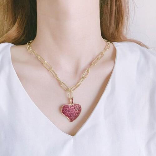 Brass With 18K Gold AAA Zircon Colorful Heart Necklace Women Jewelry Runway Gown Hiphop Rare Glam Japan Korean Fashion