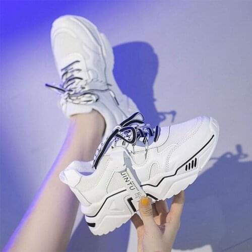 The new spring 2020 New fashion womens shoes sneakers show high Casual shoes platform comfortable breathable trend black White