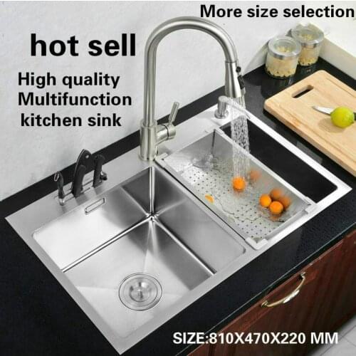 Tangwu kitchen 304 stainless steel hand sink basin washing dishes double trough thick 78x43/81x47 cm