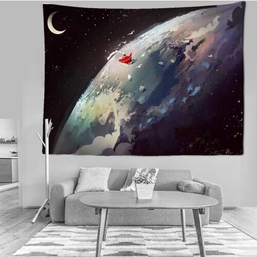 Moon Lunar Wall Tapestry Cartoon Wall Tapestries Starry Sky Landscape Psychedelic Wall Cloth