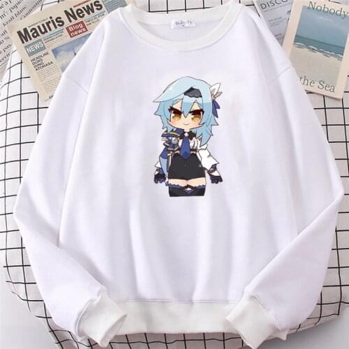 Kawaii Genshin Impact Anime Hoodies Winter Fashion Mondstadt Eula Graphic Sweatshirt Long Sleeve Cotton O-neck Pullovers Female