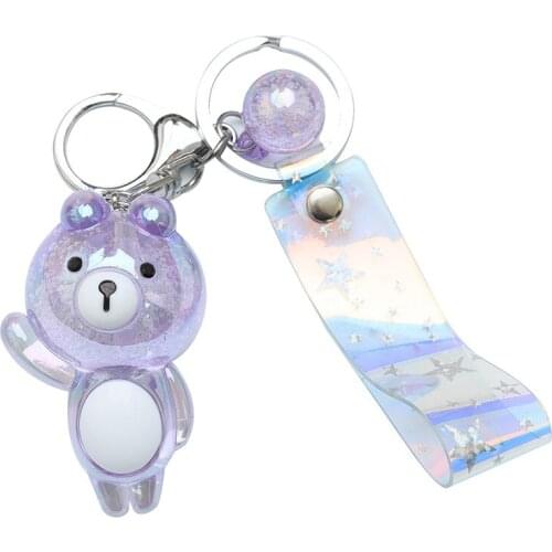 Cute Purple Waving Bear Keychains for Women Kawaii Cartoon Bear Key Chains Men Car Pendant Keychain Girl Bag Keyring Accessories