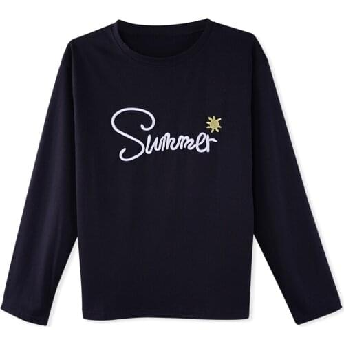 Fashion Korea Style Bee Embroidery Long Sleeve Casual T-shirt Tops Women Shirt White Cotton Tee Female Loose Cotton T shirt